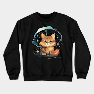 Somali Cat Rainy Day With Umbrella Crewneck Sweatshirt